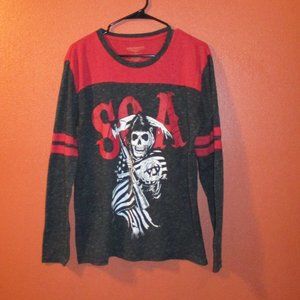 Sons Of Anarchy Men Large Red Black White Graphic Skull Reaper Long Sleeve Shirt